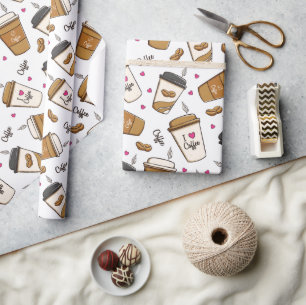 Papier Cadeau Cafés, Fèves de café, Amateur de café, Coeurs