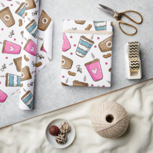 Papier Cadeau Cafés, Haricots, Coeurs, Amateur De Café