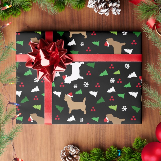 Papier Cadeau Cairn Terriers Père Noël Noir (Cairn Terriers Christmas Wrapping Paper in Black )