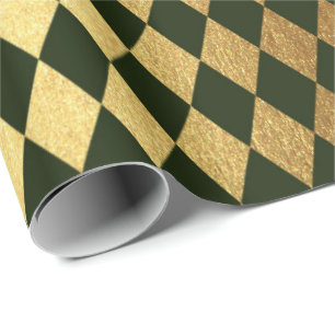Papier Cadeau Cali Green Gold Geometry Chessboard Diamant Coupe