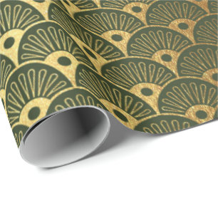 Papier Cadeau Cali Woodland Coquillages métalliques verts Art Dé