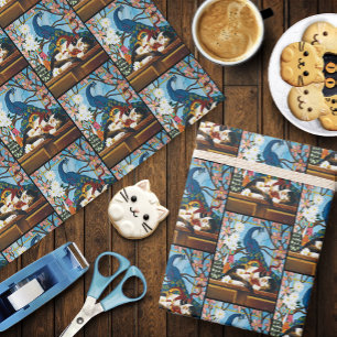 Papier Cadeau Calico Cat Dragon Rouge