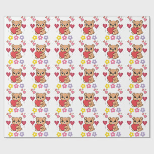 Papier Cadeau Câlins Ourson de la Saint-Valentin