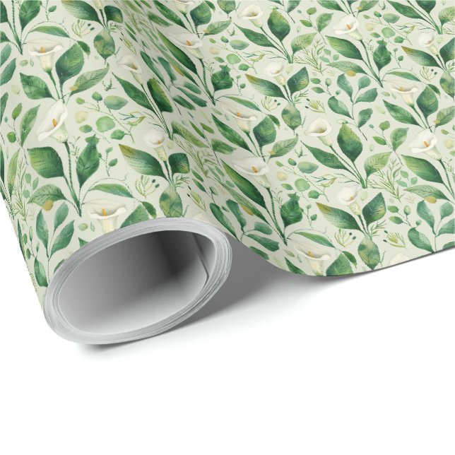 Papier Cadeau Calla Lily Botanique Verdure Florale Enveloppement (Coin rond)