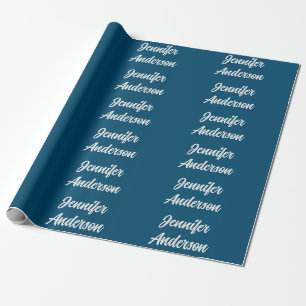 Papier Cadeau Calligraphie chic élégante bleu océan personnalisé