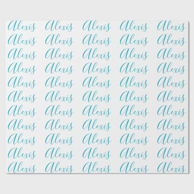 Papier Cadeau Calligraphie de nom Script Plain Simple Blanc Bleu (Plat)
