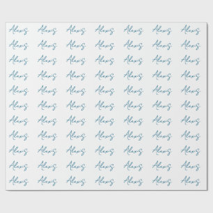 Papier Cadeau Calligraphie de nom simple blanche bleue