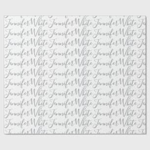 Papier Cadeau Calligraphie Élégant Gras Rétro Gris Blanc Nom