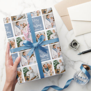 Papier Cadeau Calligraphie Script Noël 3 Photo Dusty Blue