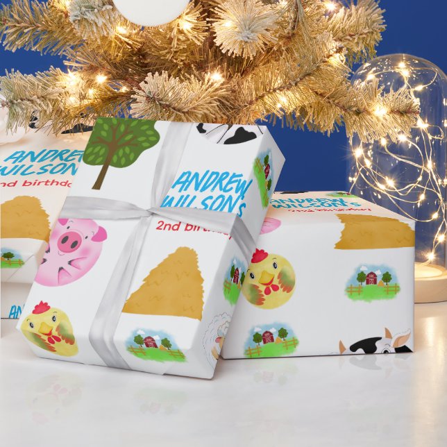 Papier Cadeau Calling All Party Animals Farm Wrapping Paper (Vacances)