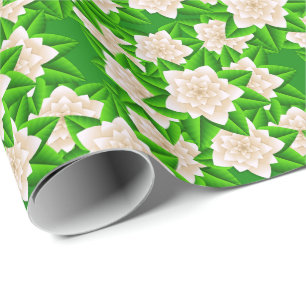 Papier Cadeau Camélias blancs et feuilles vertes