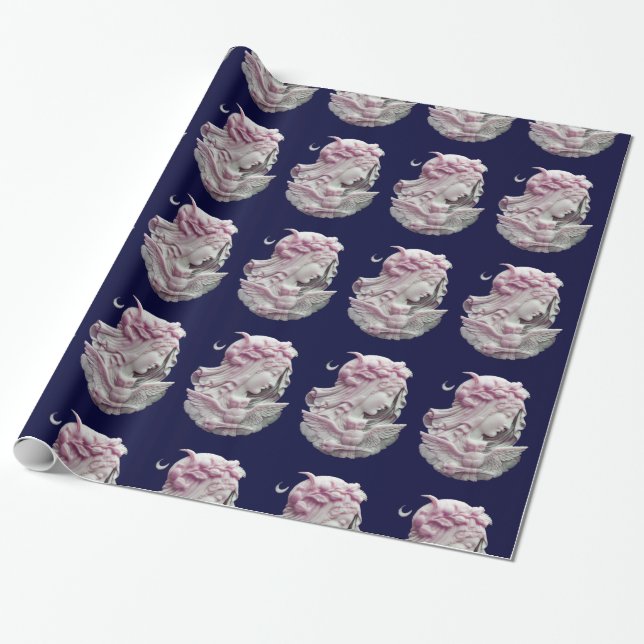 PAPIER CADEAU CAMEO ANTIQUE, LUNE DAME DE NUIT AVEC OWL (Déroulé)