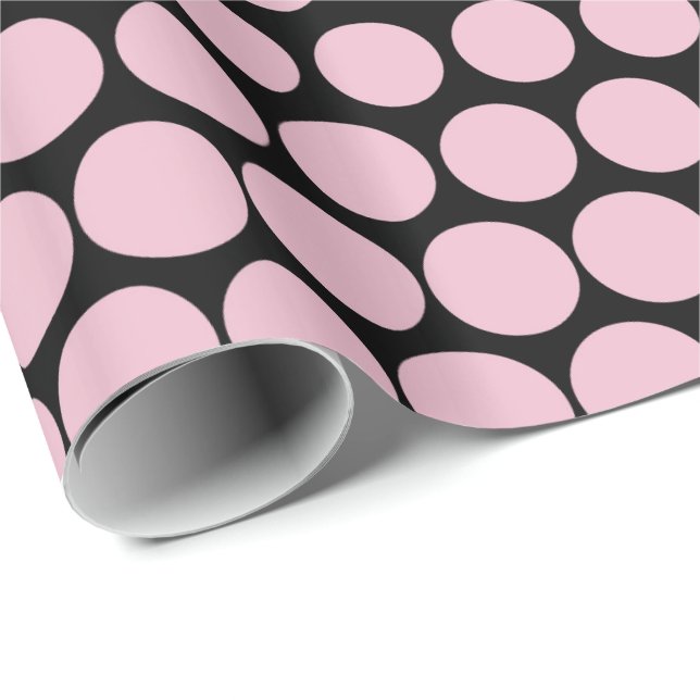 Papier Cadeau Cameo Pink Poka Dot Noir moderne (Coin rond)