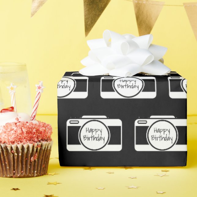 Papier Cadeau Caméra avec texte d'anniversaire (Fête d'anniversaire)