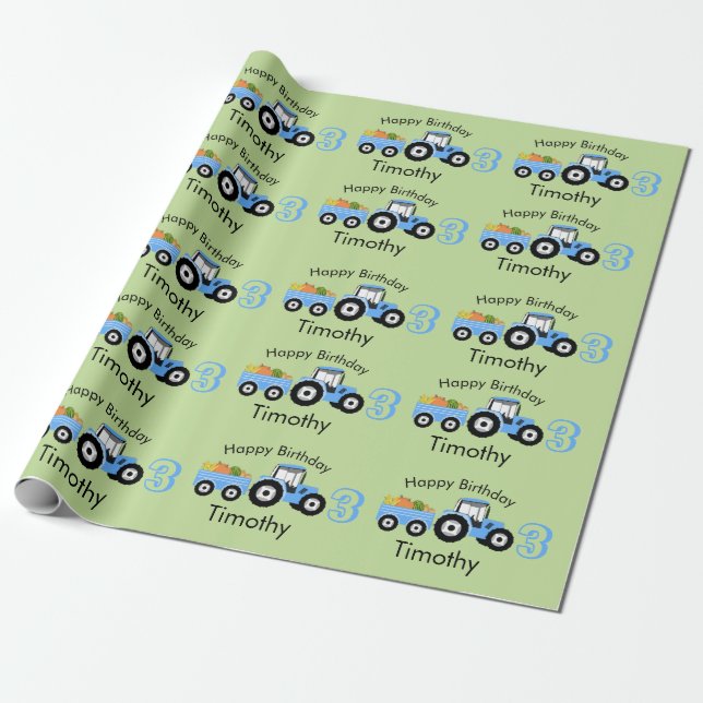 Papier Cadeau Camion bleu Ferme de camions Nom et âge (Déroulé)