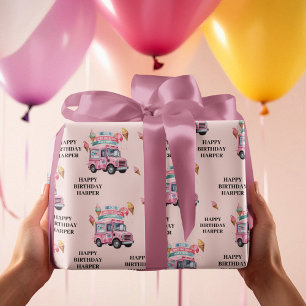 Papier Cadeau Camion de Glace Personnalisé Rose Anniversaire