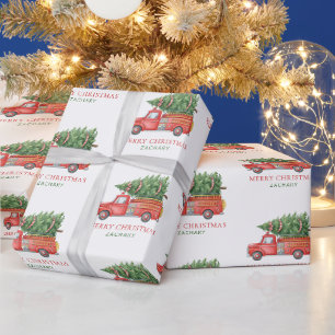 Papier Cadeau Camion de pompiers de Noël moderne personnalisé