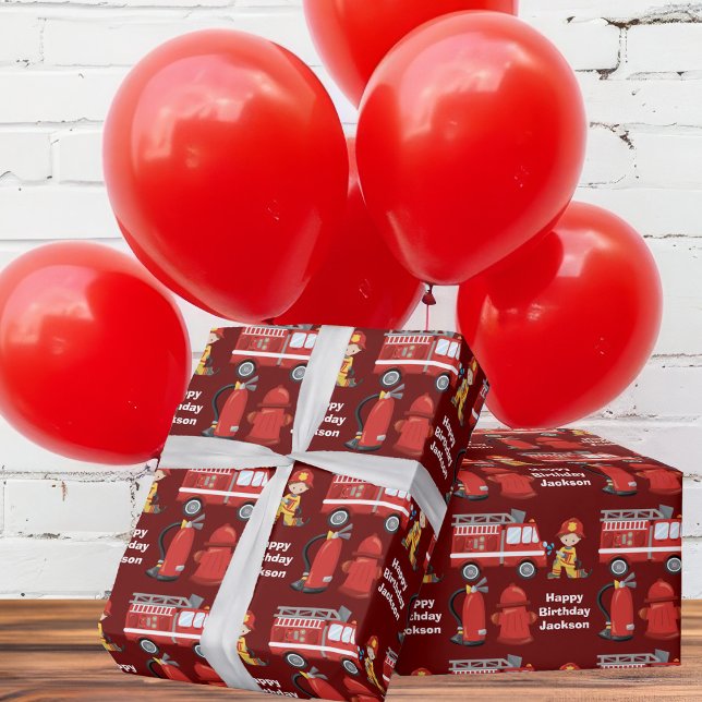 Papier Cadeau Camion d'incendie rouge Enfants sur mesure Lutte c (Créateur téléchargé)