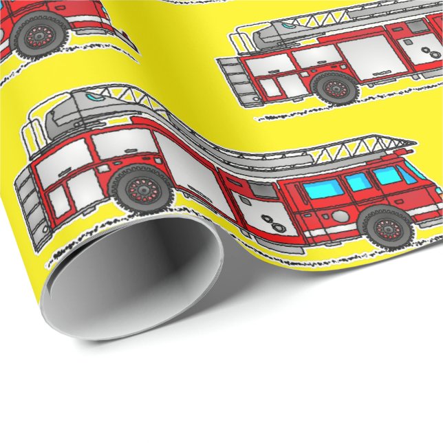 Papier Cadeau Camion-feu rouge, papier d'enveloppement jaune (Coin rond)
