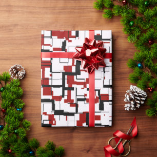 Papier Cadeau Camion numérique noir blanc Motif rouge