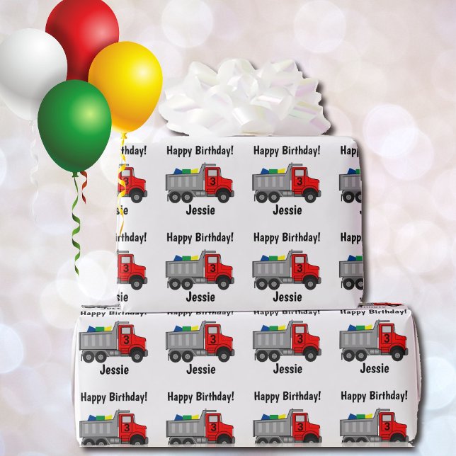 Papier Cadeau Camion Personnaliser le nom du garçon Age Joyeux a (Créateur téléchargé)