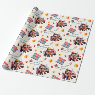 Papier Cadeau Camion pompier 3D Cute personnalisée pour garçons 