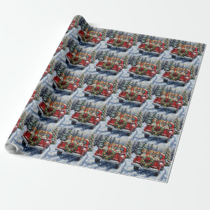 Papier Cadeau Camion rouge de Noël Beagle Fêtes