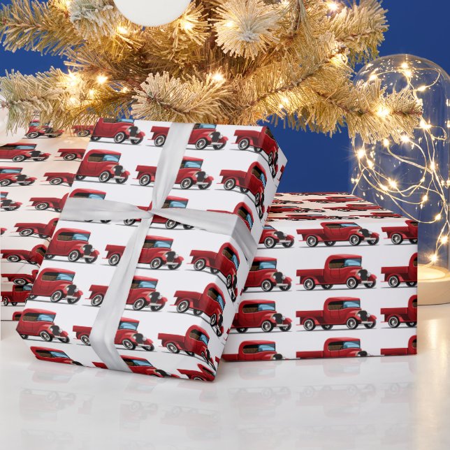 Papier Cadeau Camion rouge vintage (Vacances)