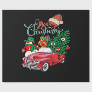 Papier Cadeau Camionnette Rouge Ramassage Sapin de Noël Joyeux N