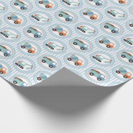 Papier Cadeau Camions de construction - Bleu Blancs