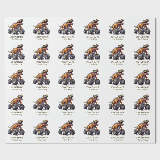 Papier Cadeau Camions Monster Dinosaure T-Rex (Plat)