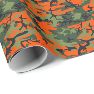 Papier Cadeau Camo camouflage de chasse vert orange noir