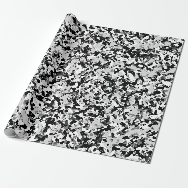 Papier Cadeau Camo Camouflage Gris Blanc Arctique Party (Déroulé)