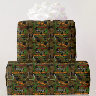 Papier Cadeau Camo Custom NAME Joyeux cadeau d'anniversaire