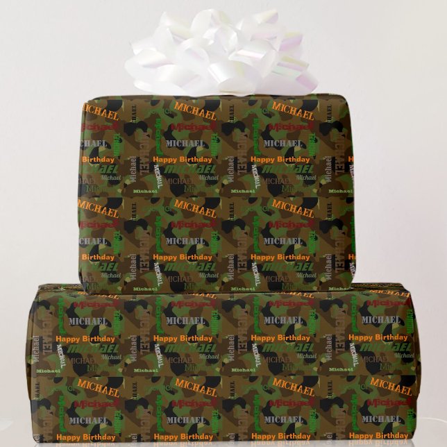 Papier Cadeau Camo Custom NAME Joyeux cadeau d'anniversaire (Créateur téléchargé)