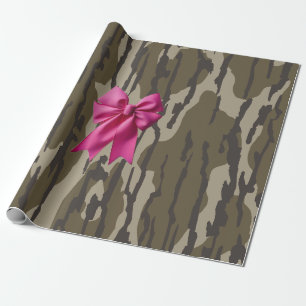 Papier Cadeau Camo Fille Ruban Rose Arc Bas Camo