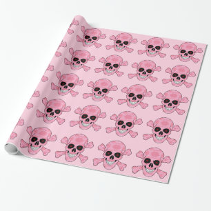 Papier Cadeau Camo rose Crâne Oeil rouge Crossbones enveloppant 