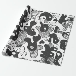 Papier Cadeau camouflage abstrait style doodé, noir