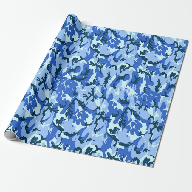 Papier Cadeau Camouflage bleu ciel Woodland (Déroulé)