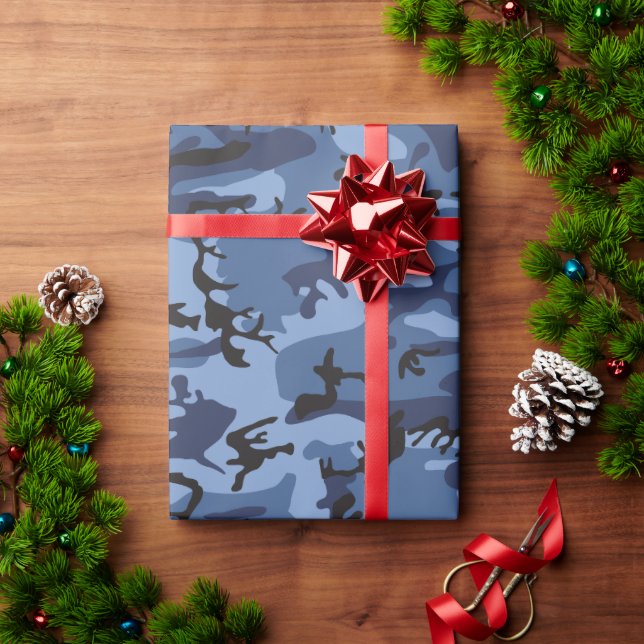 Papier Cadeau Camouflage bleu marine, Militaire, Armée (Cadeau de vacances)