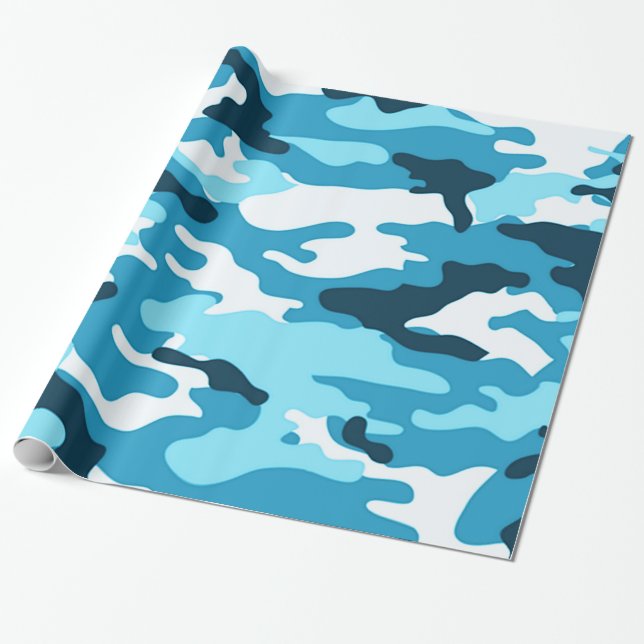 Papier Cadeau Camouflage bleu| Papier à envelopper (Déroulé)