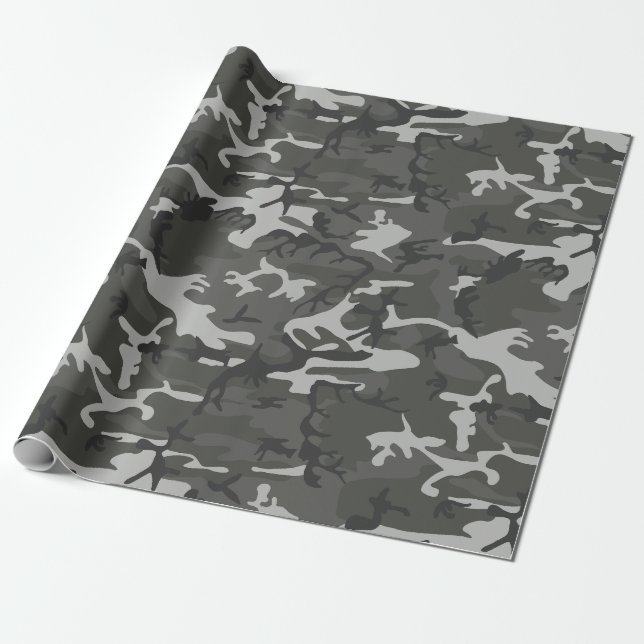 Papier Cadeau Camouflage de charbon gris (Déroulé)