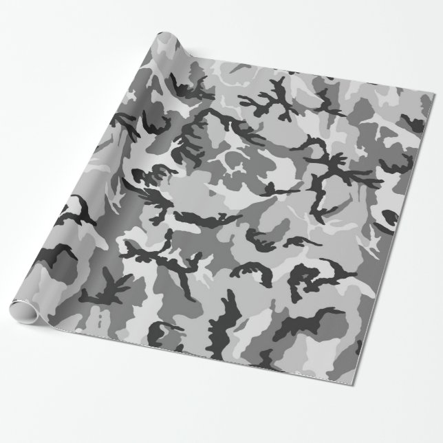 Papier Cadeau Camouflage de noir de blanc gris (Déroulé)