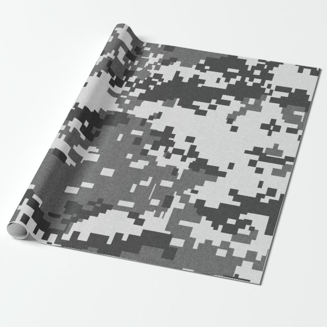 Papier Cadeau Camouflage gris de Pixel (Déroulé)