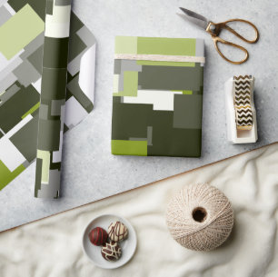 Papier Cadeau Camouflage Gris Vert Rectangles Urbains