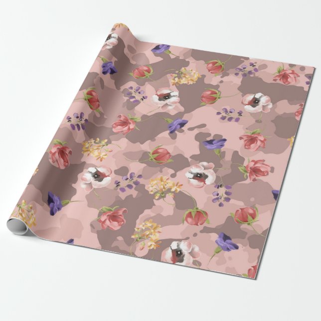 Papier Cadeau Camouflage rose en or Camo rose mou (Déroulé)