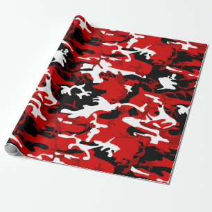 Papier Cadeau camouflage rouge noir blanc camo