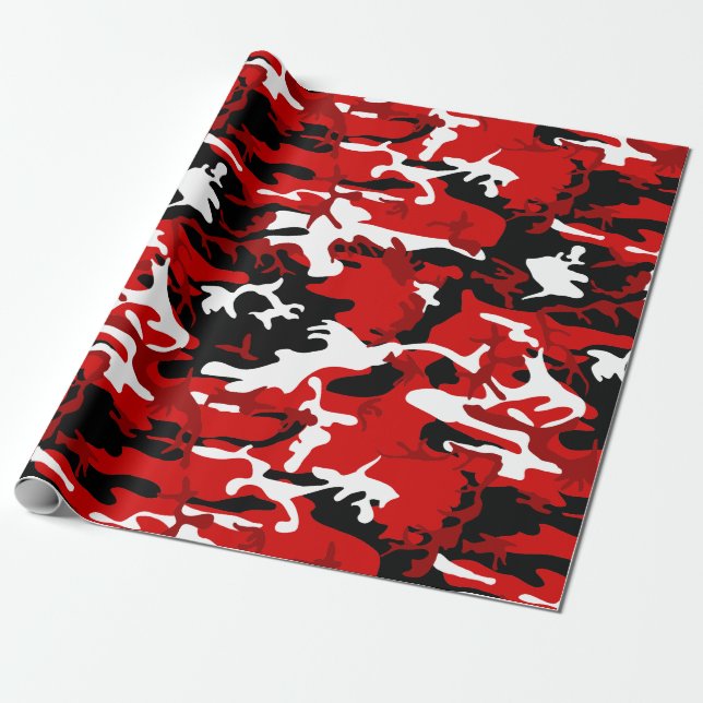 Papier Cadeau camouflage rouge noir blanc camo (Déroulé)