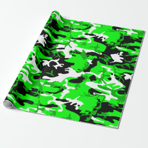 Papier Cadeau camouflage vert acide noir blanc