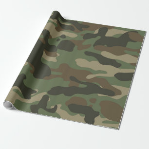 Papier Cadeau Camouflage Vert Camo Armée Monogramme Anniversaire